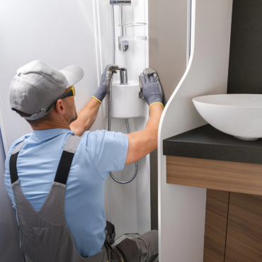 RV plumbing and water system service underway